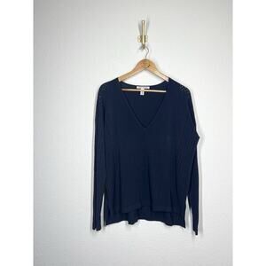 Autumn Cashmere Navy Perforated Stretch Crepe Knit Top Large
